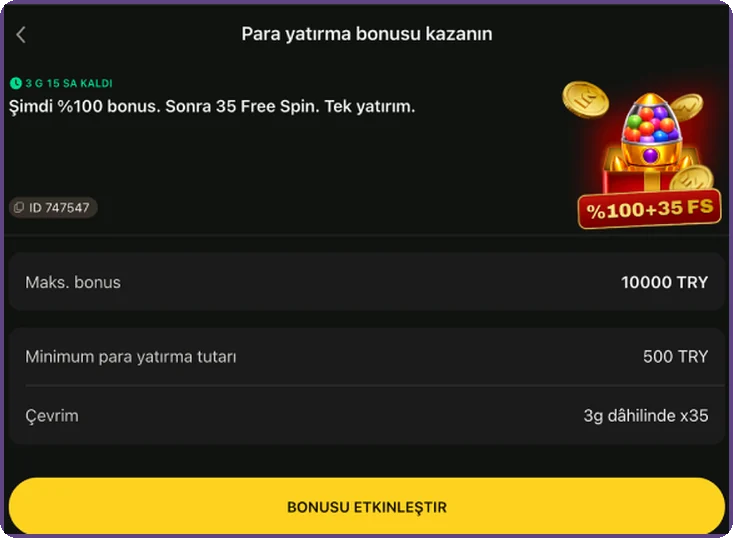 Yatırım bonusu kartı şartları Düzen: en yüksek bonus, minimum yatırım ve çevrim satırlı yatırım bonusu kartı