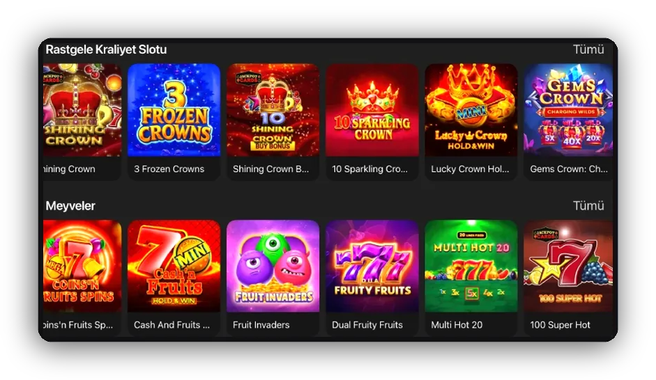 Düzen: taç temalı oyunlar ve meyve makineleri için slot satırları